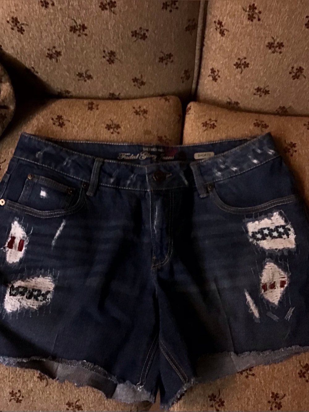 Faded Glory Dark Indigo Distressed Denim Shorts